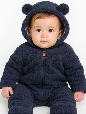 Carter's Navy Sherpa Hooded One-Piece Footie 24m bear ears